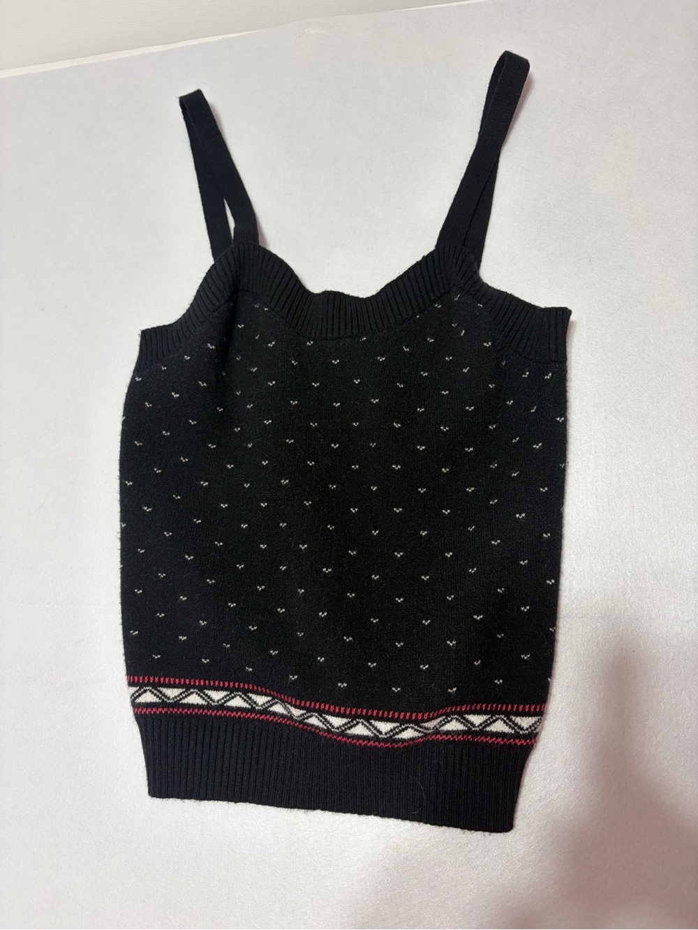 Maeve Anthropologie Black Fair Isle Knit Cami Tank XS Nordic Red White